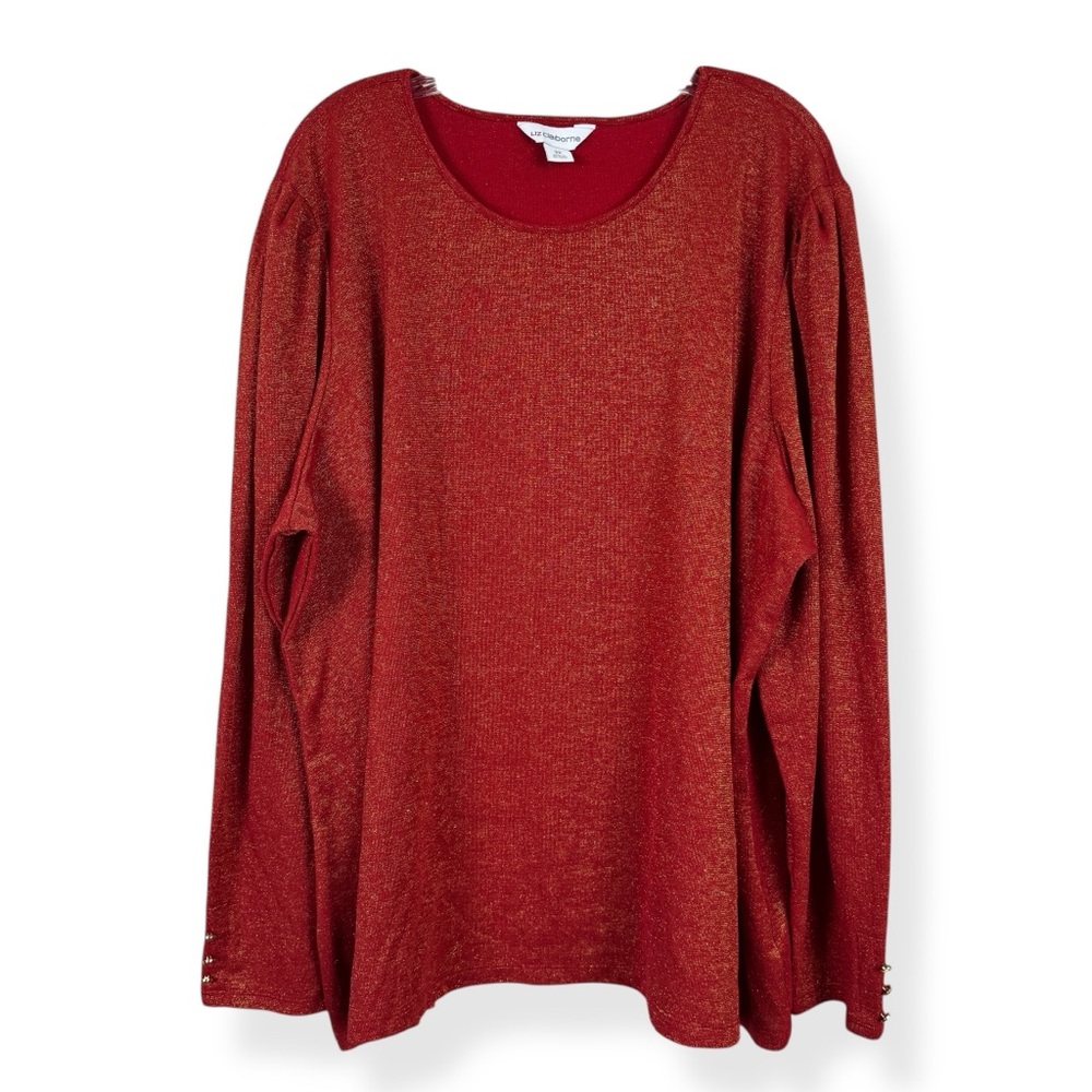 Liz‎ Claiborne Blouse Womens Plus Size 3X Red Long Sleeve